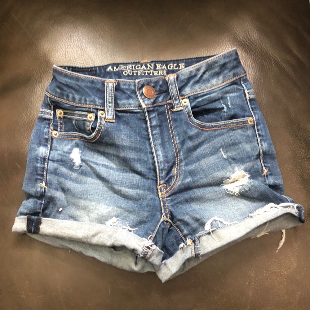 Medium wash jean shorts